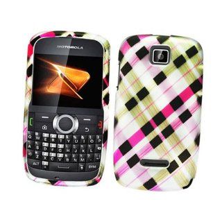 Hard Plastic Snap on Cover Fits Motorola WX430 Theory 2D Check Pink Brown and Black Rubberized Boost Mobile: Cell Phones & Accessories