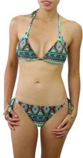 ToBeInStyle Women's Classic Two Piece Bikini Set Wire Free Triangle Padded Top & Side Tie Brief Buttom   Ethnic Brown   X Large