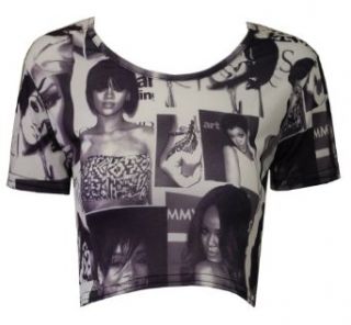 Crazy Girls Women's RIHANNA Printed Barbie Plain Crew Neck Short Sleeve Crop Top at  Womens Clothing store: Shrug Sweaters