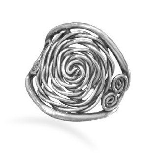Wide Wire Spiral Design Ring Antiqued Sterling Silver   Hypnotic, Sizes 6 to 9: Jewelry
