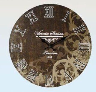 Wood Wall Clock Antique Nostalgia Retro Vintage Country House Style " London   Victoria Station 1858 "  app. 36 cm = 14.2"   Antique Large Wall Clock