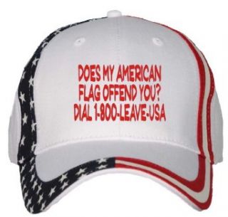 Does my American flag offend you? Dial 1 800 LEAVE USA USA Flag Hat / Baseball Cap: Clothing