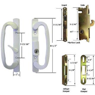STB Sliding Glass Patio Door Handle Kit with Mortise Lock and Keeper, White, Keyed   Entry Door Handle Lock Sets  