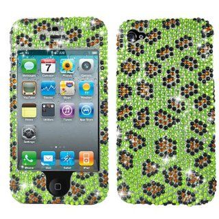 Hard Plastic Snap on Cover Fits Apple iPhone 4 4S Leopard Skin Black and Yellow Full Diamond AT&T (does NOT fit Apple iPhone or iPhone 3G/3GS or iPhone 5/5S/5C) Cell Phones & Accessories