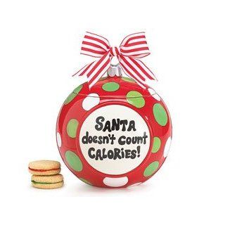 Santa Doesn't Count Calories Cookie Jar With Christmas Ornament Shape: Kitchen & Dining