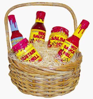Habanero Gift Basket From Hell   Contains our Numero Uno, scorchin' habanero pepper products: Salsa, Hot Sauce Devil's Revenge, Hot Sauce from Hell, Mustard and BBQ Sauce. : Gourmet Sauces Gifts : Grocery & Gourmet Food