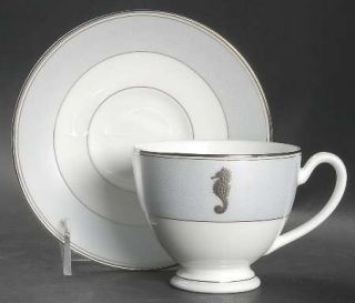 Waterford China Seahorse Ocean Footed Cup & Saucer Set, Fine China Dinnerware  