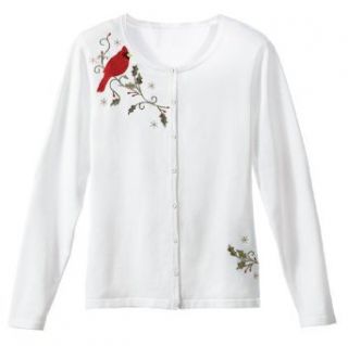 Cardinal And Holly Christmas Holiday Cardigan Womens White 1X at  Womens Clothing store