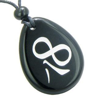 Magic and Lucky Kanji Infinity Eight Symbol Spiritual Powers Amulet Black Onyx Wish Totem Gemstone Necklace Pendant: Lucky Stones: Jewelry