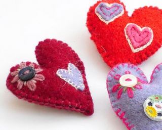 hand embroidered love heart brooch by carol atkinson textiles