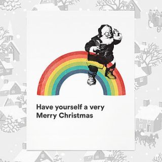 rainbow santa christmas card by the brolly shop