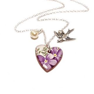 lilac flower heart necklace by eve&fox