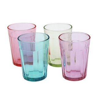 set of four assorted colour drinking glasses by the orchard