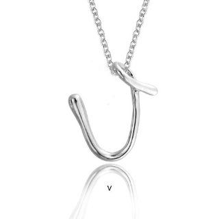 Bling Jewelry Sterling Silver Letter V Script Initial Pendant 18 inches: Jewelry