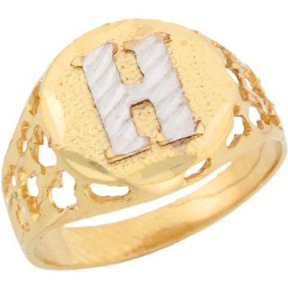 10k Two Tone Gold Unique Filigree Letter H Stylish Ladies Initial Ring: Jewelry