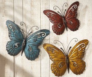 Nature Inspired Metal Butterfly Wall Art Trio   Iron Butterfly Wall