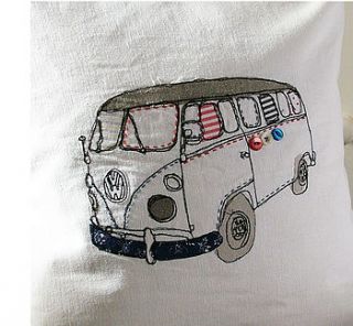 camper van embroidered cushion by lynsey hunter illustration