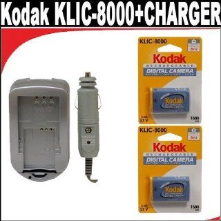 Kodak Li Ion Rechargeable Digital Camera Battery KLIC 8000 (2 PACK), Compatible With The Following Kodak Cameras Z812 IS 	/ Z1012 IS / Z1015 IS / Z1085 IS /Z1485 IS / Z612 / Z712 IS / Z8612 IS / Zx1 + Car & Home Charger  Camcorder Batteries  Camera &