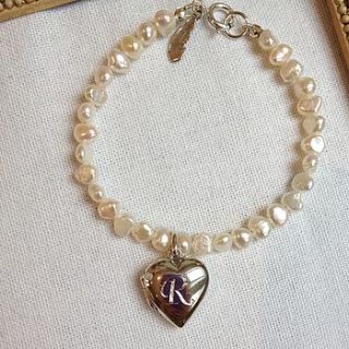 engraved initial locket pearl bracelet by harry rocks
