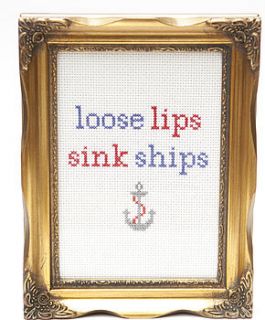 'loose lips sink ships' cross stitch kit by the bellwether