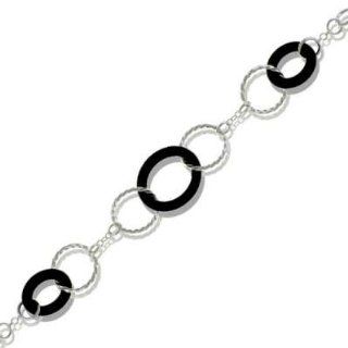 Versatile Style (925) Sterling Silver Circle Bracelet Onyx Twisted Fits All Ages Perfect for Gift Giving: Link Bracelets: Jewelry