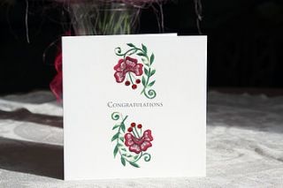 'congratulations' stitched flowers card by white mink