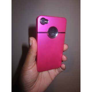 Hot Pink Deluxe W/chrome Rubberized Snap on Hard Back Cover Case for AT&T Apple Iphone 4 4g: Cell Phones & Accessories