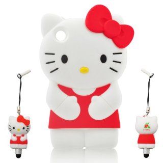 Hello kitty 3D ipod touch 4 RED Soft Silicone Case Cover Faceplate Protector With 3D Hello Kitty STYLUS PenFor itouch 4g 4th Generation : MP3 Players & Accessories