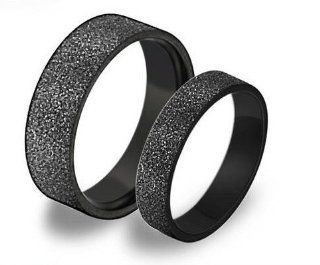 His & Hers Matching Set 6MM / 4MM Sandy Black Titanium Couple Wedding Band Set (Available Sizes 6MM 7 to 10 & 4MM 5 to 8) Please e mail sizes: Jewelry
