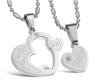 His & Hers Matching Set Titanium Couple Pendant Necklace Korean Love Style in a Gift Box (ONE PAIR)  NK307: Jewelry