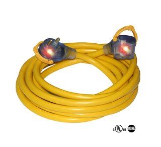 50 Foot Pro GripTM 10/3 STW RV Extension Cord w/ 30 Amp Lighted Ends, Yellow    
