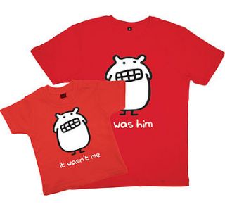 father and child red t shirt set by banana lane designs