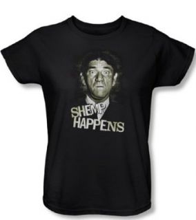 Three Stooges Ladies Shirt Shemp Happens Black Tee T Shirt: Clothing