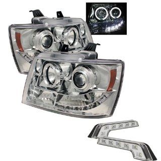 Carpart4u Chevy Suburban 1500/2500 / Chevy Tahoe / Avalanche Halo Chrome Projector Headlights and LED Day Time Running Light Package: Automotive