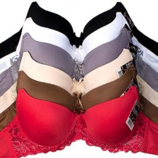 247 Frenzy Women's 6 Pack Lovely Lace Accent Full Cup Bra (36B)