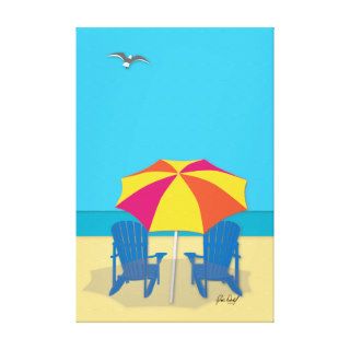 Beach Chairs Canvas Digital Print (24" x 36") Gallery Wrapped Canvas