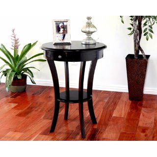 Winsome Wood Round Table with Drawer and Shelf, Black   End Tables