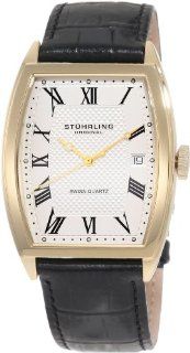 Stuhrling Original Men's 241.33352 Classic Madison Park Avenue Swiss Quartz Gold Tone Case Black Leather Strap Watch Stuhrling Original Watches