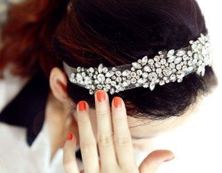 Autofor Boutique Stylish Women Lady Girls Fashion Elegent Lace Rhinestone Net Yarn Hair Head Bands Hoop Accessories Hairband Headbands Bride Wedding (White) : Bridal Hair Accessories : Beauty