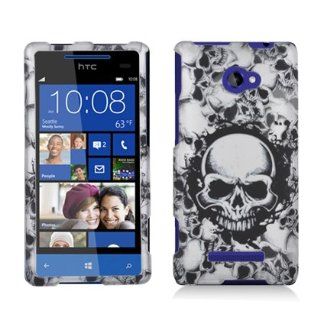 Aimo Wireless HTC6990PCLMT237 Durable Rubberized Image Case for HTC Windows Phone 8x   Retail Packaging   White Skulls: Cell Phones & Accessories