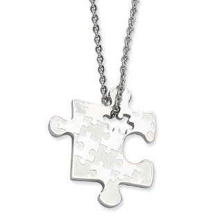 Stainless Steel Puzzle Piece Pendant Necklace   22 Inch: Jewelry