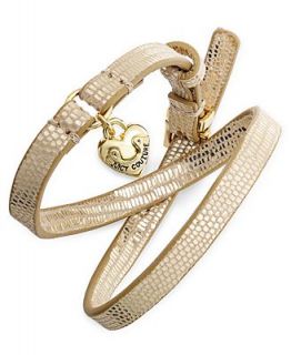 Juicy Couture Bracelet, Gold Tone Double Wrap White Metallic Leather Bracelet   Fashion Jewelry   Jewelry & Watches