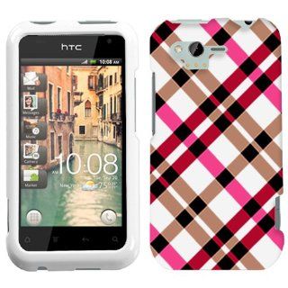 HTC Rhyme Hot Pink Plaid on White Phone Case Cover: Cell Phones & Accessories