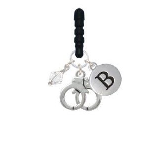Handcuffs 2 D Initial Phone Candy Charm Silver Pebble Initial B: Cell Phones & Accessories