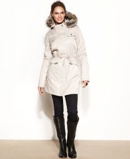 Kenneth Cole Reaction Hooded Faux Fur Trim Parka Coat   Coats   Women