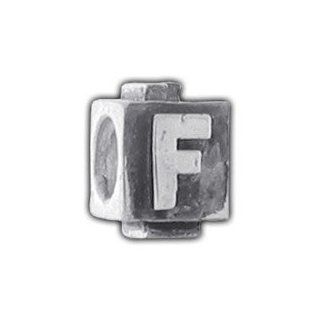 Biagi Silver Tone Puffy Letter Block Initial European Bead Memory Charm   LETTER F  : Jewelry