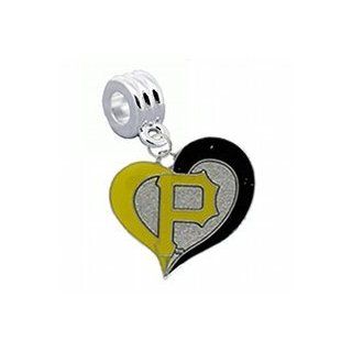 Pittsburgh Pirates Swirl Heart Charm with Connector   Universal Slide On Charm   "Classic & Original Style"   Fits: Pandora, Troll, Biagi & More! Perfect For Custom Bracelets, Necklaces and DIY Jewelry: Jewelry