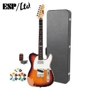 ESP TE TE 202 3TB KIT Distressed 3 Tone Burst Electric Guitar with Tuner, Picks and Chroma Cast Hard Case: Musical Instruments