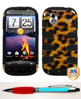 Accessory Factory(TM) Bundle (the item, 2in1 Stylus Point Pen) HTC Amaze 4G Leopard Skin Black Fishbone Phone Protector Cover: Cell Phones & Accessories