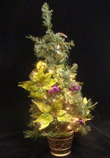 31" Lime Green Poinsettia Pre Lit Decorated Christmas Tree   Clear Lights  